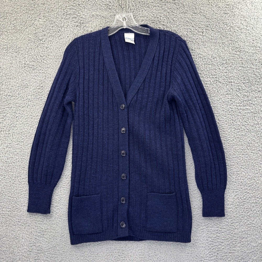 Vintage Barco Cardigan Sweater Navy Blue Acrylic Preppy Academia Retro Women‎ XS